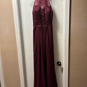 Elegant Burgundy Lace Halter Dress